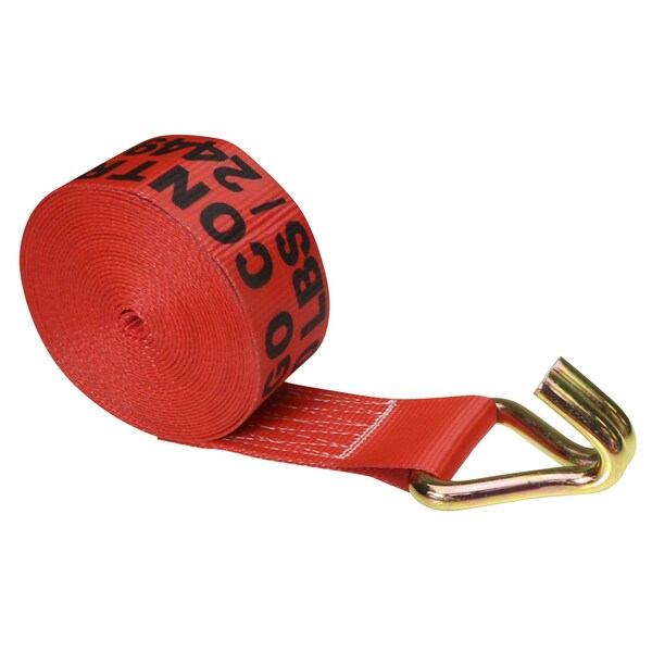 3" x 50' Red Winch Strap with Wire Hook